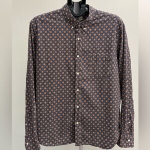 J. Crew Men's Navy and Orange Patterned Shirt Size XL Cotton